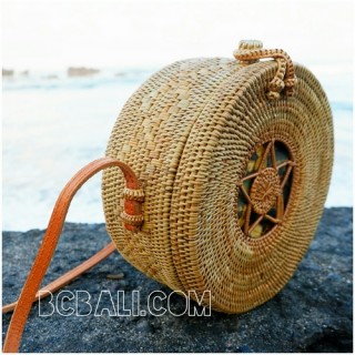 around circle straw rattan grass ata bags motif with lining fabric bali style